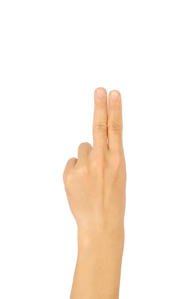 Gestos Dois Dedos Mãos Masculinas Símbolos Isolados Fundo Branco Com — Fotografia de Stock