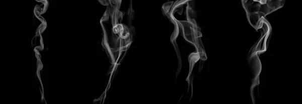 白烟群的聚集涡旋运动 在黑色背景上孤立的抽象线 — 图库照片