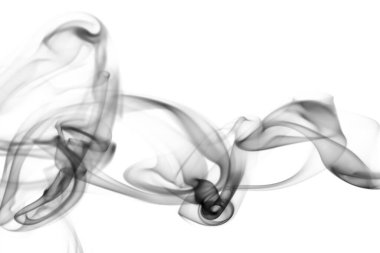 Beyaz arka planda hareket eden soyut siyah gri duman. Buhar yangını tasarımı