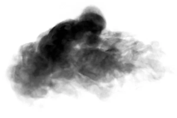 蒸气烟或抽象的黑烟从上方升起 可以看到旋涡的水滴 被白色背景隔离 — 图库照片