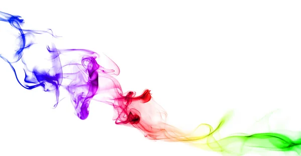 彩色抽象彩虹色的烟雾 一个旋转的运动波 在白色背景上隔离 — 图库照片