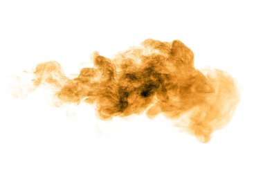 Kahverengi toz patlaması. Doku soyut ve su sıçramaları yüzüyor. beyaz arkaplanda