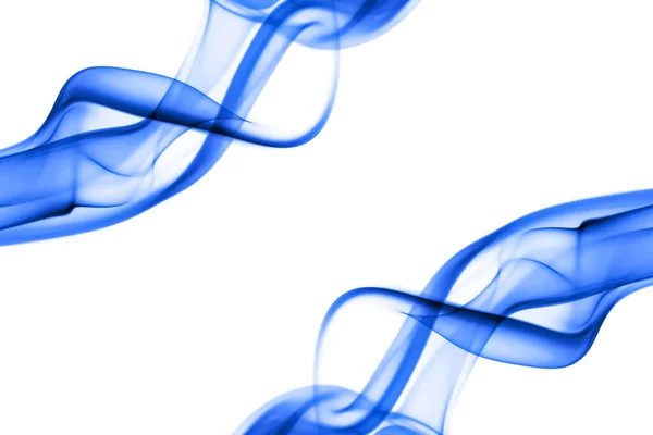 蓝烟群的涡旋运动 在白色背景上孤立的抽象线 — 图库照片
