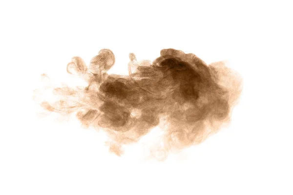 褐色黑色粉末爆炸 纹理是抽象的 飞溅在水面上 在白色背景下 — 图库照片