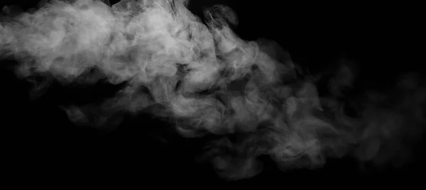 Közelkép Fehér Füst Vízgőz Spray Fekete Alapon Elszigetelve — Stock Fotó