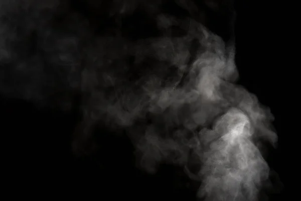 Fumaça Vapor Branca Fria Subindo Com Spray Isolado Fundo Preto — Fotografia de Stock