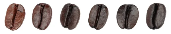 Aproape Textura Boabelor Cafea Proaspăt Prăjite Cereale Unice Izolate Fundal — Fotografie, imagine de stoc
