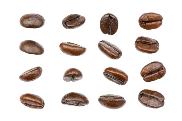 Nahaufnahme Die Textur Frisch Gerösteter Kaffeebohnen Einkörnig Isoliert Auf Weißem — Stockfoto