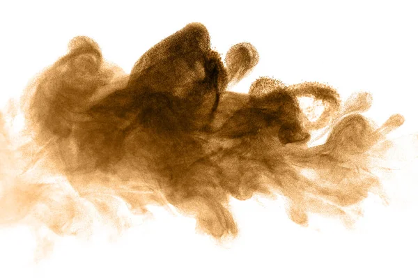 Explosão Preto Castanho Textura Abstrata Espirra Flutuar Sobre Fundo Branco — Fotografia de Stock