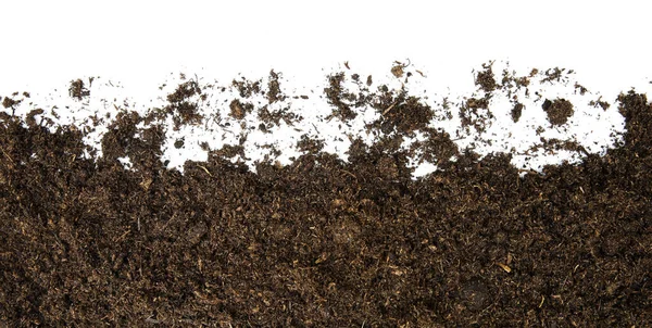 top view a pile of peat moss or soil for plants. isolated on white background