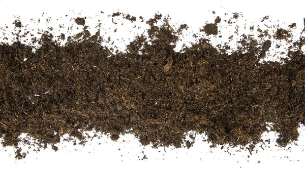 top view a pile of peat moss or soil for plants. isolated on white background