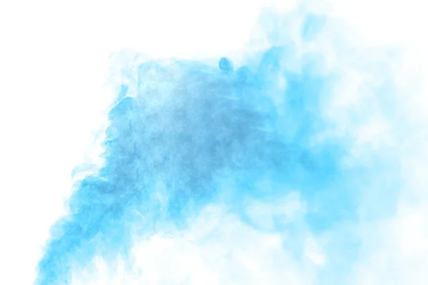 蓝色粉末爆炸 纹理是抽象的 飞溅在水面上 在白色背景下 — 图库照片