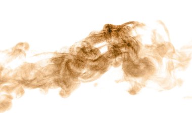 Kahverengi toz tozu patlaması. Doku soyut ve su sıçramaları yüzüyor. beyaz arkaplanda