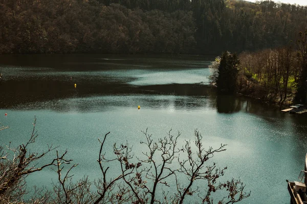 아침에 가운데있는 호수의 — 스톡 사진