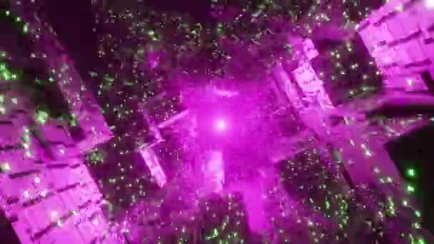 Animation Abstract Pink Tunnel Green Particles — Vídeo de stock
