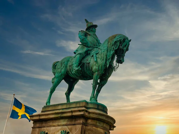 Statua Equestre Carlo Gustavo Svezia Piazza Stortorget Malmo Svezia — Foto Stock