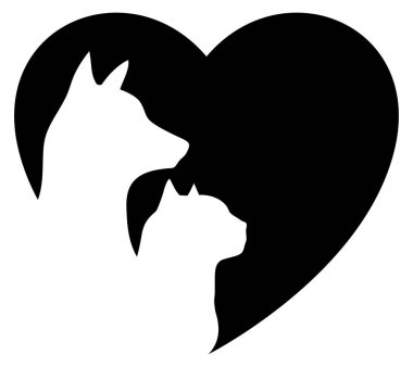 Kedi köpek logosu kalp veteriner vektörü izole edildi. Hayvan Logosu Şablonu. Modern Tasarım. Düz logo. Vektör İllüstrasyonu