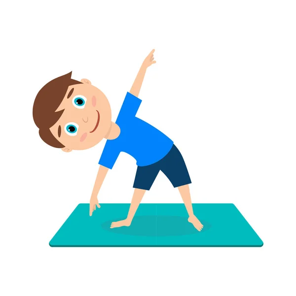 Sonriendo Feliz Niño Niño Niño Haciendo Ejercicios Gimnasia Una Estera — Vector de stock