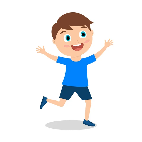 Feliz Lindo Niño Corriendo Con Brazos Extendidos Aislados Ilustración Del — Vector de stock