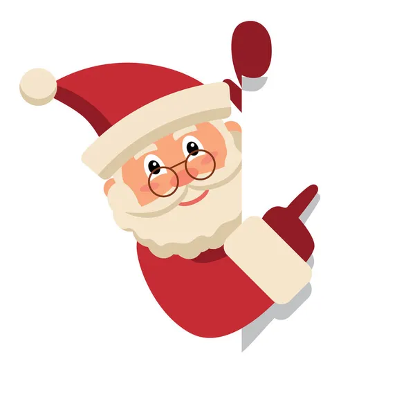 Santa Claus Personaje Dibujos Animados Navidad Mirando Alrededor Signo Apuntando — Vector de stock