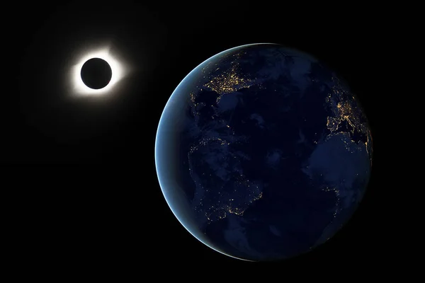 Solens Förmörkelse Månen Täcker Solen Vacker Solförmörkelse Bildelement Från Nasa — Stockfoto