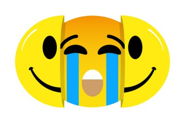 Mutluluk ve acı çekme konseptini gizlemek, emoji vektörü izole edilmiş..