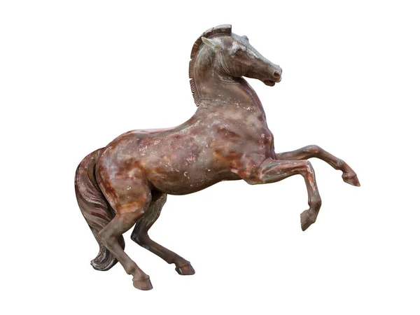 Rampant Bronzen Paard Geïsoleerd Wit — Stockfoto
