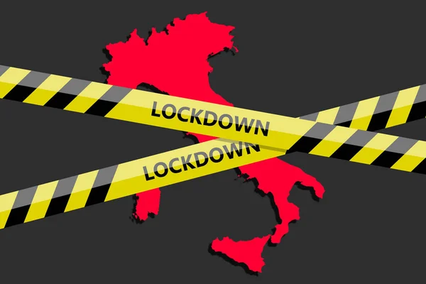 イタリアのシルエットのロックダウンテープ コロナウイルスの脅威 コンセプトイメージ ベクターイラスト — ストックベクタ