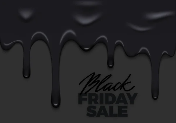 黑色星期五销售横幅。黑色油融化的暗色背景。矢量广告说明 — 图库矢量图片
