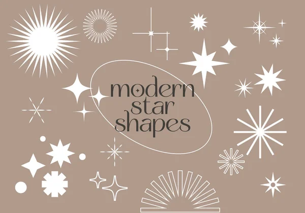 Conjunto de vetores de formas de estrelas modernas. Elementos decorativos de design mágico. Símbolos Celestiais Minimalistas —  Vetores de Stock