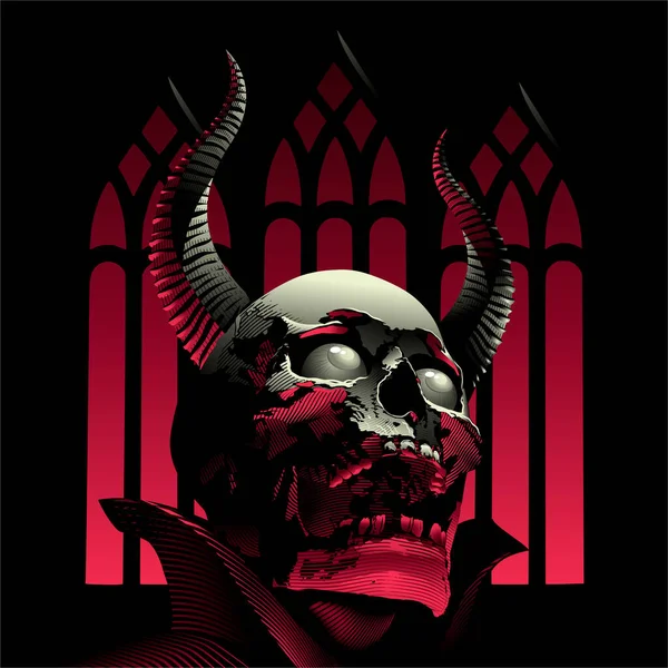 Devil Κρανίο Διάνυσμα Εικόνα Demon Πρόσωπο Στην Εκκλησία Φόντο — Διανυσματικό Αρχείο