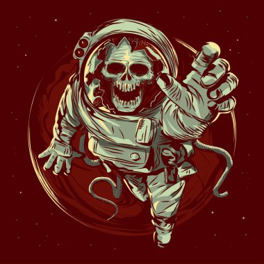 Astronot kafatası klasik korku posteri Uzay Galaksisi Gezgini ölü astronot uzayında kayboldu.
