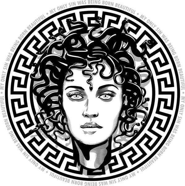 Medusa, benim tek günahım güzel doğmaktı, mitoloji, feminizm, vektör, çizim, el yapımı,