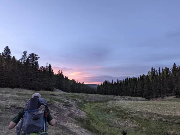 ハイキング中に牧草地から美しくカラフルなピンクの日の出 2022年夏のシーズン中にフィルモント スカウト牧場で撮影 — ストック写真