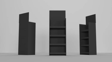 Süpermarket 3D illüstrasyon için ürün gondol koridoru