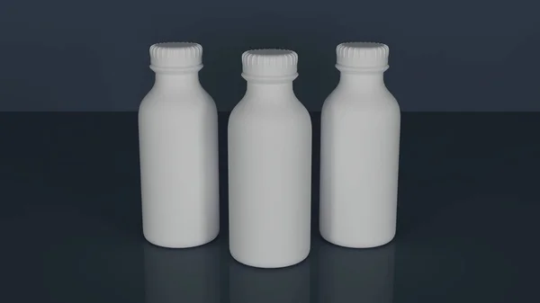 Realistic Milk Bottles Blank Three Bottle Set Empty Mock Container — Stock Photo, Image