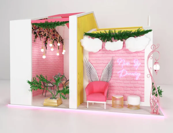 Minimal Exhibition Booth for cosmetic  fashion, photo booth 3d render