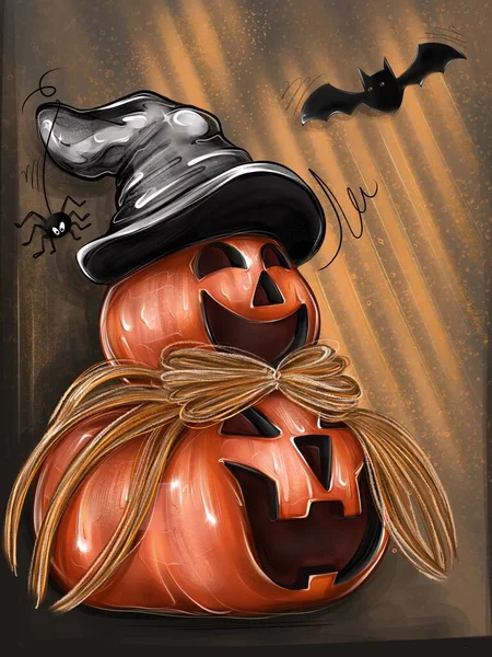 Halloween Achtergrond Met Pompoenen Vleermuizen — Stockfoto