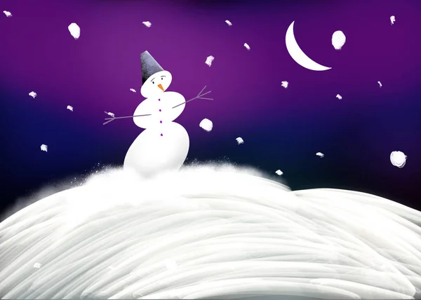 Dolce Inverno Soffice Illustrazione Natale Vacanza Umore Inverno Nevoso Pupazzo — Foto Stock