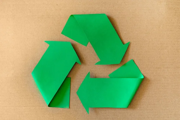 Concepto Reciclaje Símbolo Reciclaje Objetos Vista Superior Plano — Foto de Stock