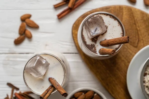 Bebida Horchata Bebida Tradicional Mexicana Base Arroz Con Canela Almendras — Foto de Stock