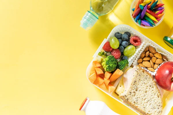 Back School Concept School Lunch Colorful Pensils Yellow Background High — 图库照片