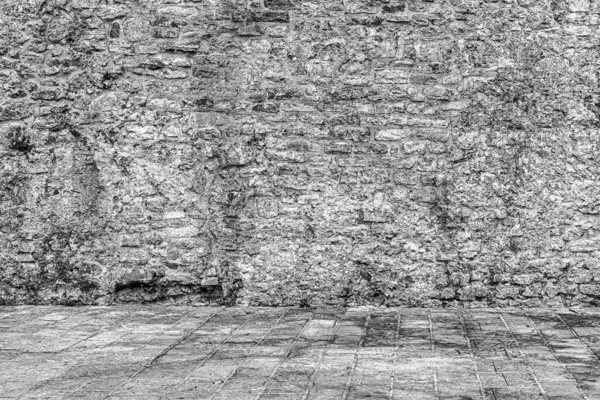 Antika Taş Duvar Kaldırım Dokusu Siyah Beyaz — Stok fotoğraf