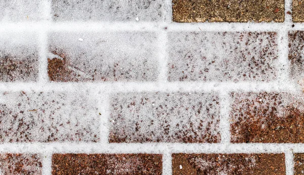 Textuur Van Het Geplaveide Pad Bedekt Met Eerste Sneeuw Winter — Stockfoto