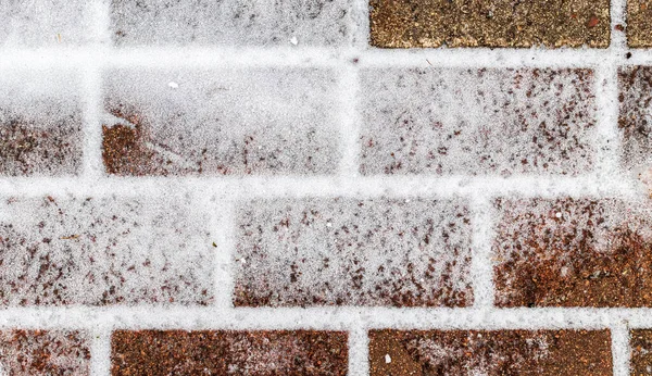 Textura Caminho Paralelepípedos Coberto Com Primeira Neve Inverno Fundo Inverno — Fotografia de Stock