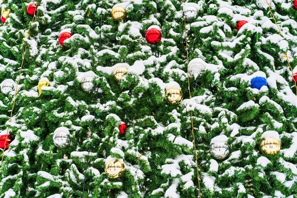 Christmas Toys Balls Artificial Spruce Xmas Abstract Background — Stock Photo, Image