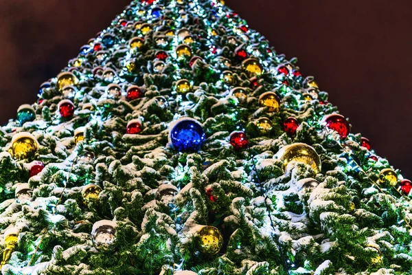 Artificial Christmas Tree Garlands Night Xmas Decorations Lights — Stock Photo, Image