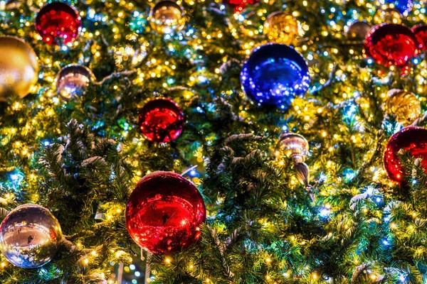 Palle Natale Ghirlande Incandescenti Abete Artificiale Natale Sfondo Astratto — Foto Stock