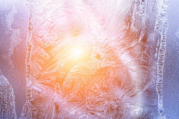 Frost Texture Frozen Glass Illuminated Sun Winter Winter Background — Fotografia de Stock