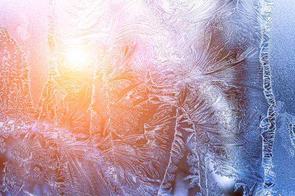 Frost Texture Frozen Glass Illuminated Sun Winter Winter Background — Photo